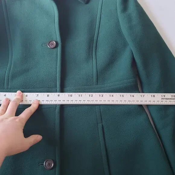 J.Crew Coat Womens T10 Green Wool Long Single Breasted Button Front Overcoat - Picture 6 of 8